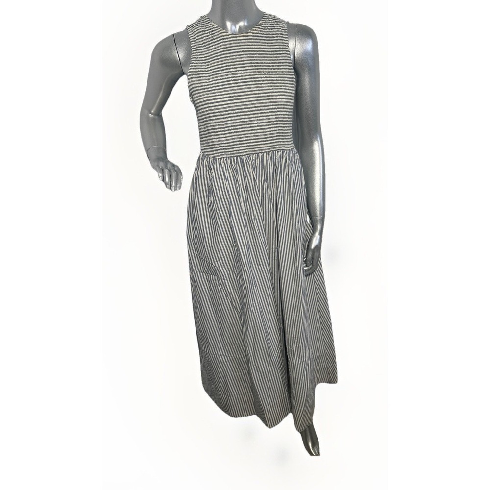 Marine Layer Darcy Smocked Poplin Dress S Pima Cotton  NWT Navy  Stripe - Picture 12 of 16